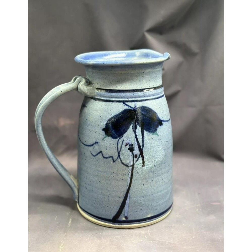 Art Pottery Pitcher: Signed Stoneware Vase, Glazed